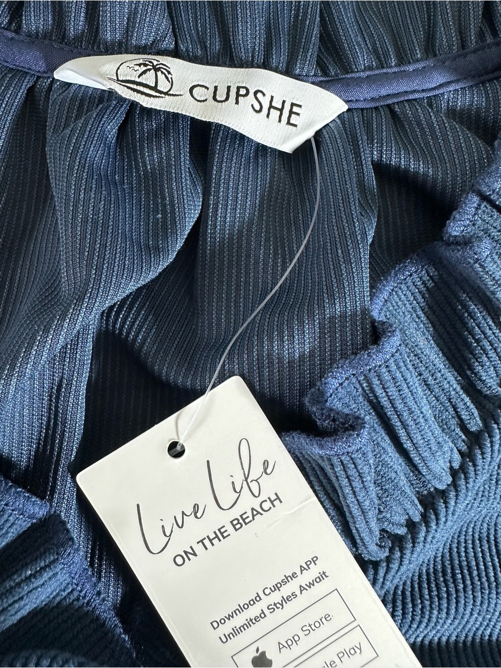 CUPSHE Women's Navy Blue Ruffle Button-Front Navy Mini Dress Womens Sz Large - Picture 4 of 9